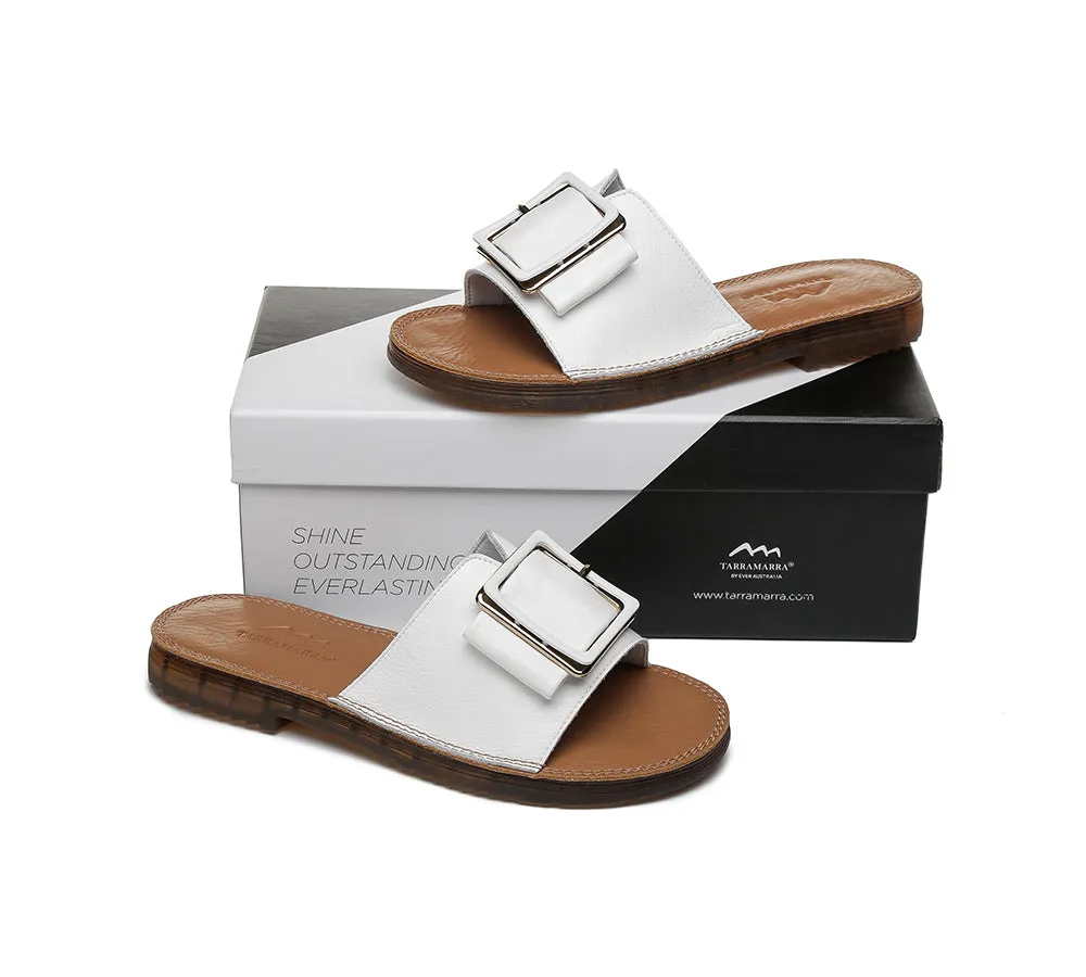 TARRAMARRA® Women Leather Buckle Ultra Soft Flat Slides Bera