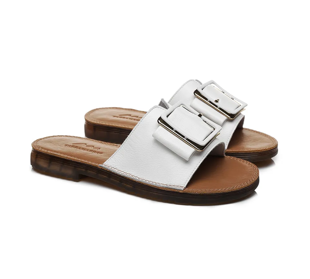 TARRAMARRA® Women Leather Buckle Ultra Soft Flat Slides Bera