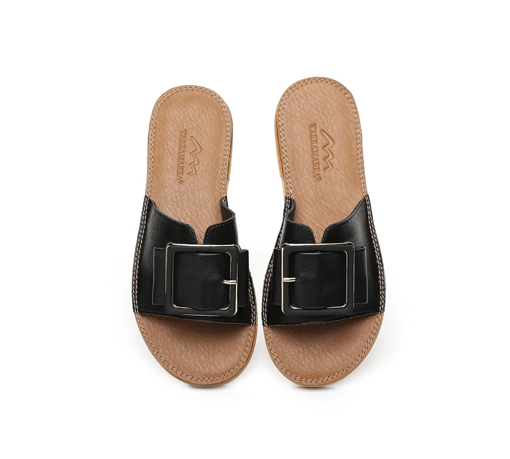 TARRAMARRA® Women Leather Buckle Ultra Soft Flat Slides Bera