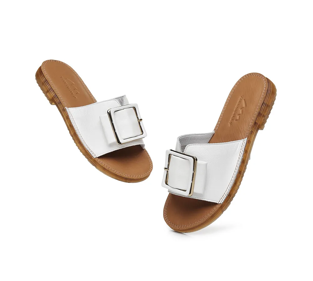 TARRAMARRA® Women Leather Buckle Ultra Soft Flat Slides Bera