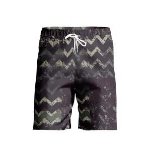 Vampire Art Grunge Patchwork Men's Beach Shorts - Dark Herringbone